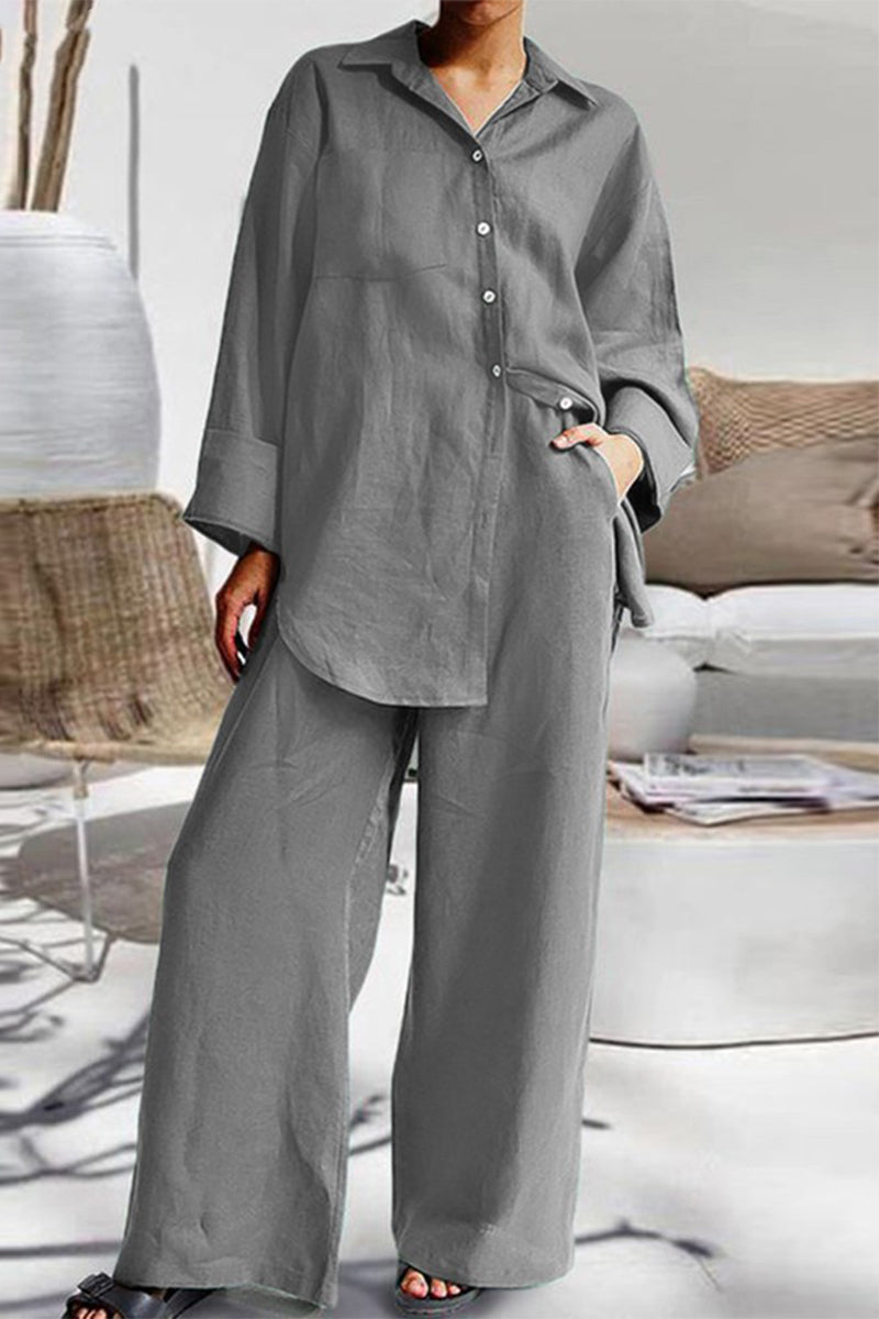Simplicity Pocket Turndown Collar Long Sleeve Two Pieces(8 Colors)