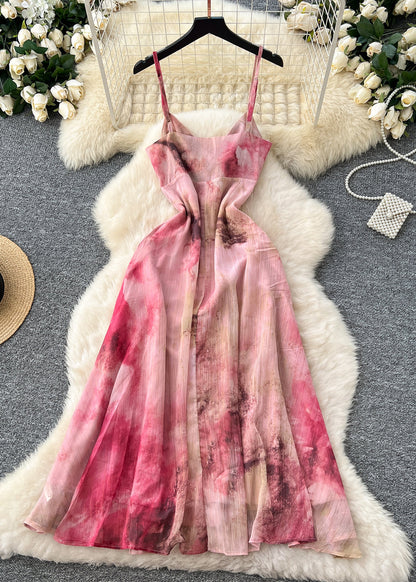 Red Tie Dye Chiffon Beach Dress Summer