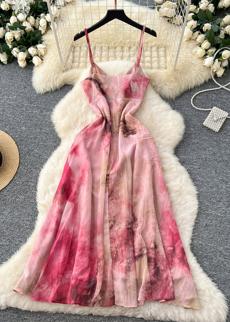 Red Tie Dye Chiffon Beach Dress Summer