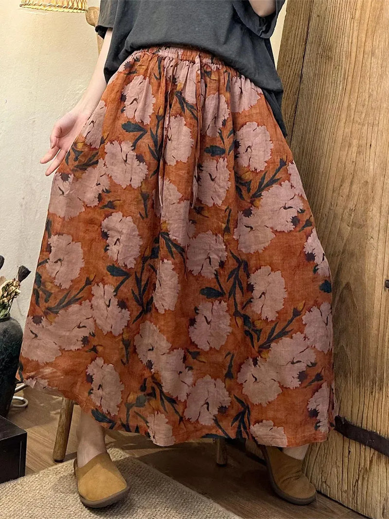 Summer Artsy Dual-layer Ramie Skirt