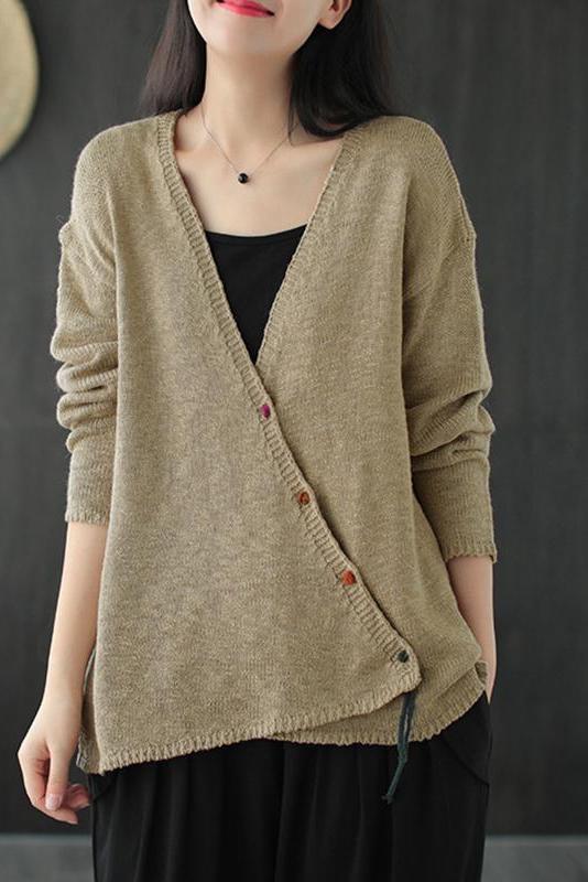 Knitted Retro Pure Color V-neck Sweater Coat