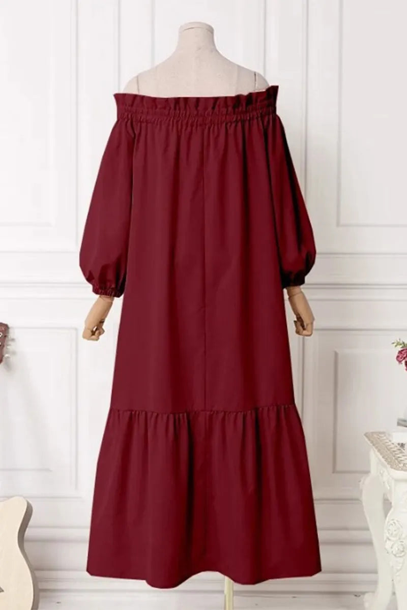 Patchwork Off the Shoulder a Line Dresses(3 Colors)