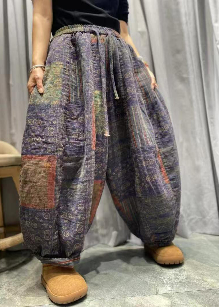 Red Pockets Print Fine Cotton Filled Lantern Pants Winter