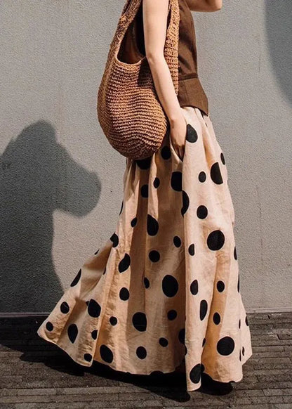Khaki Dot Print Elastic Waist a Line Skirt