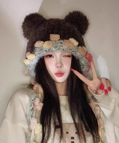 Korean Versatile Pink Warm Thick Fur Knitted Hat
