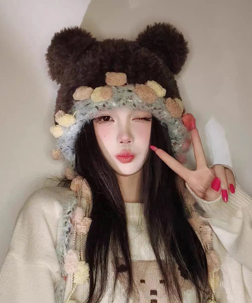 Korean Versatile Pink Warm Thick Fur Knitted Hat