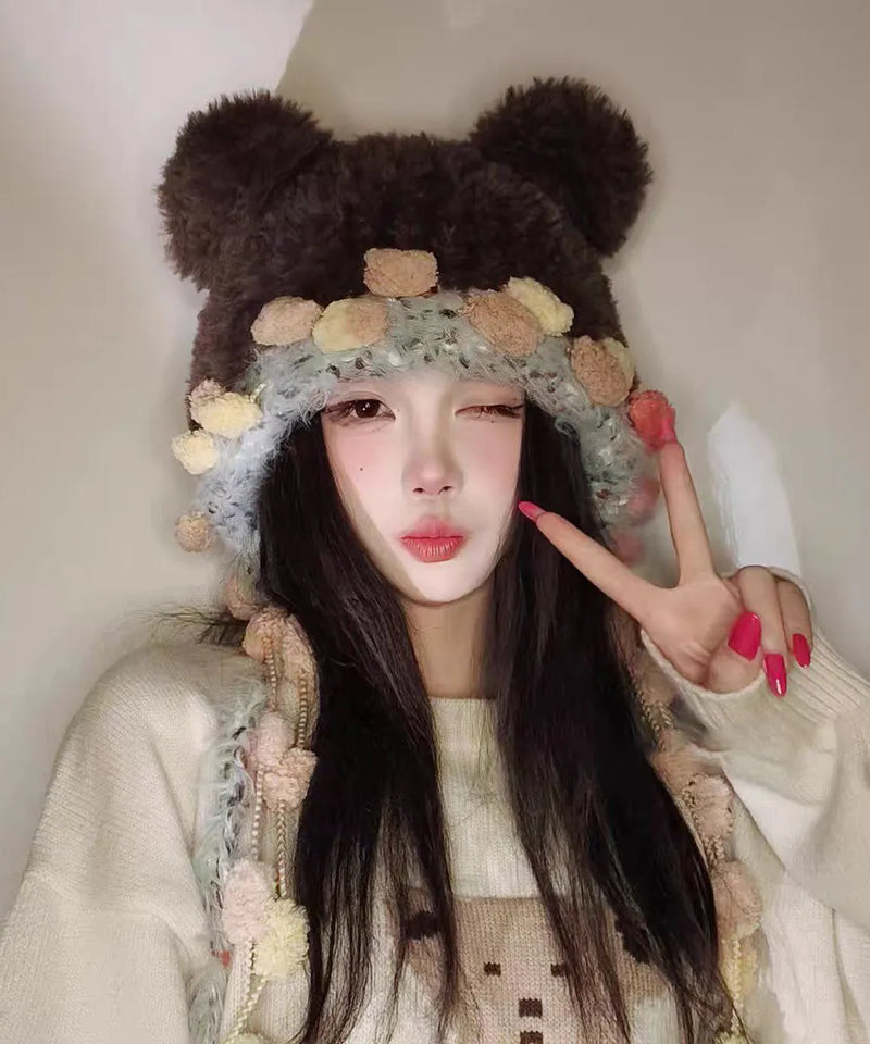 Korean Versatile Pink Warm Thick Fur Knitted Hat