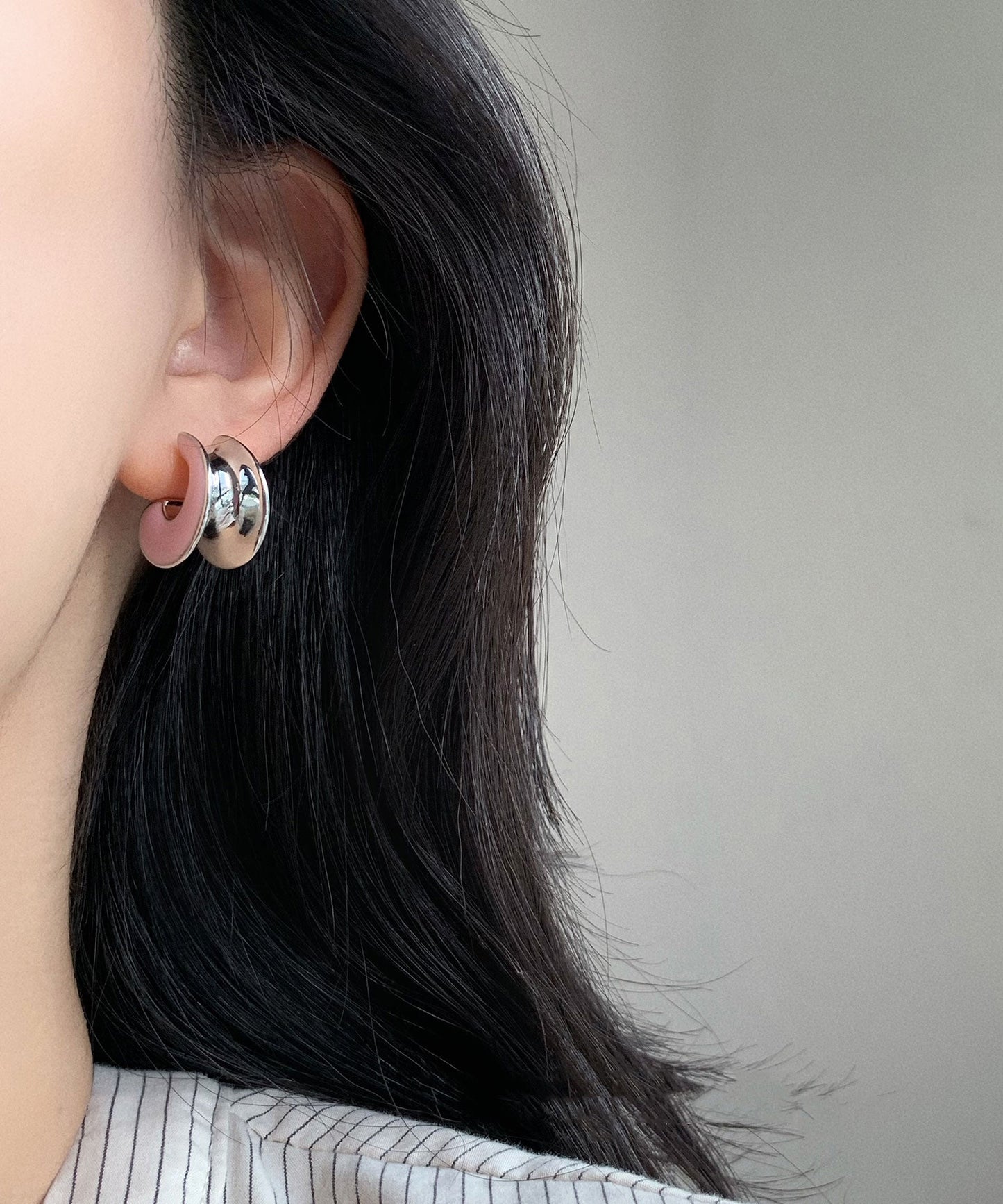 Pink Sterling Silver C-shaped Drip Glaze Hoop Earrings