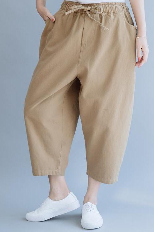 Loose Khaki Harem Cotton Summer Trousers