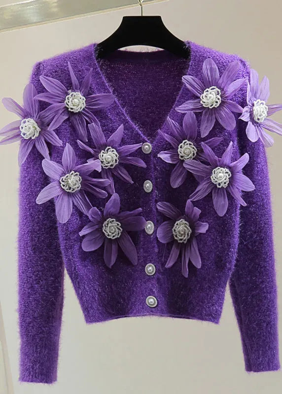 Purple Ma Hai Mao Thick Cotton Knit Sweater V Neck Winter