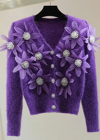 Purple Ma Hai Mao Thick Cotton Knit Sweater V Neck Winter
