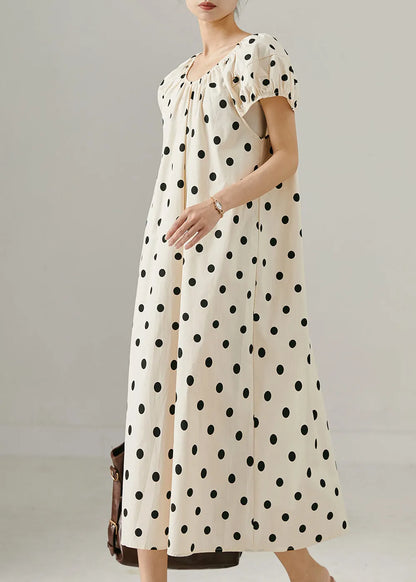 Apricot Oversized Dot Print Cotton Long Dress Summer