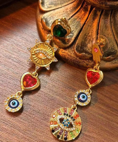 Rainbow Sterling Silver Overgild Zircon Asymmetrical Drip Glazed Enamel Drop Earrings
