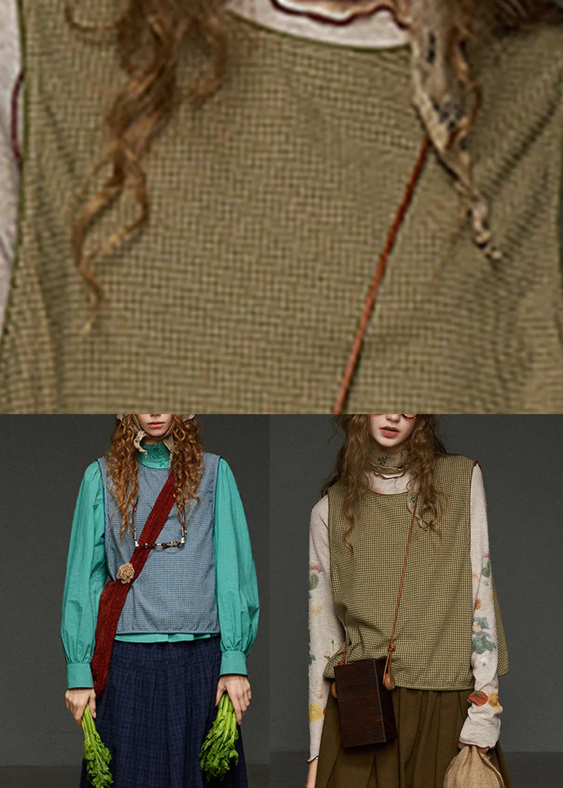 Blue Plaid O-neck Patchwork Waistcoat Fall