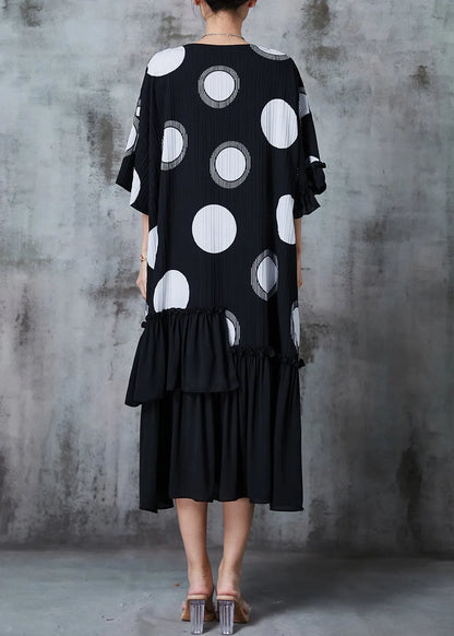 Black Ruffled Patchwork Chiffon Maxi Dress Summer