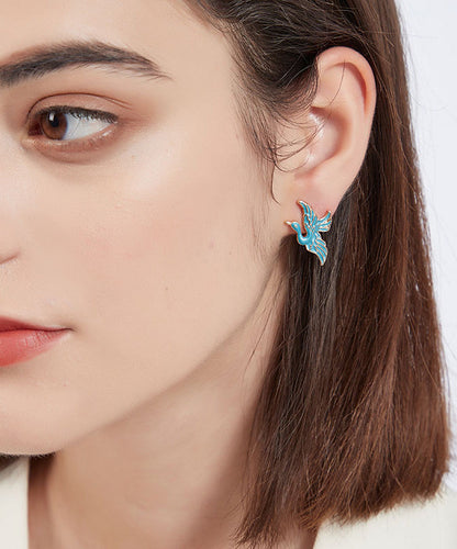 Stylish Blue Sterling Silver Alloy Crowned Crane Stud Earrings