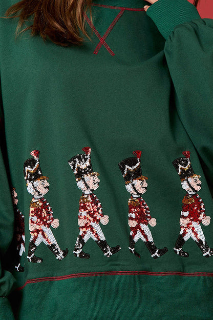 Christmas Soldier Sequin Long-Sleeve Casual Sweatshirt