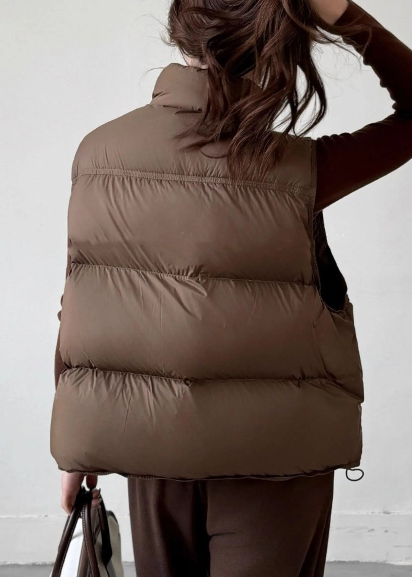 Coffee Stand Collar Zip Up Duck Down Waistcoat Sleeveless