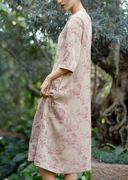 Chinese Style Green Stand Collar Jacquard Cotton Dresses Summer
