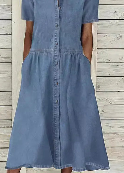 Blue Peter Pan Collar Button Denim Dress Summer