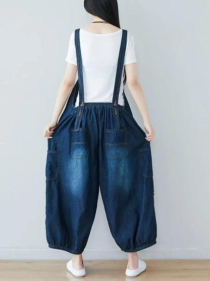 Summer Retro Frayed Washed Denim Jumpsuits