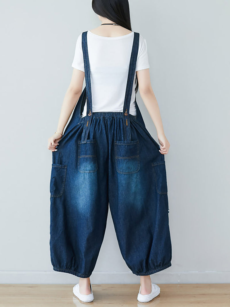 Summer Retro Frayed Washed Denim Jumpsuits