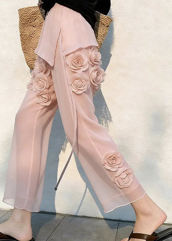 Vogue Pink High Waist Tulle Crop Pants