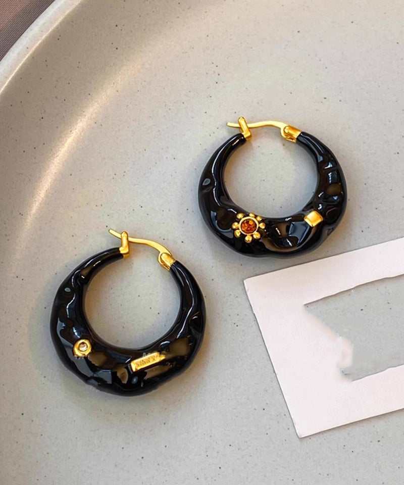 Black Copper Alloy Enamel Drop Glaze C Shaped Hoop Earrings