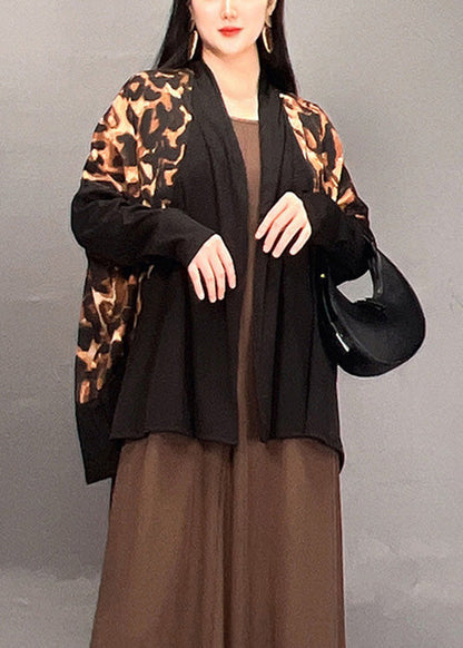 Leopard V Neck Patchwork Cotton Cardigan Fall