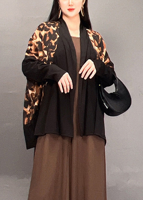 Leopard V Neck Patchwork Cotton Cardigan Fall