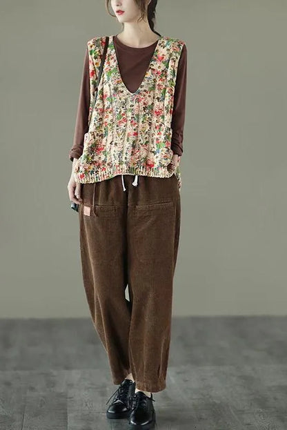 Print Knitted Sleeveless Waistcoat Sweater