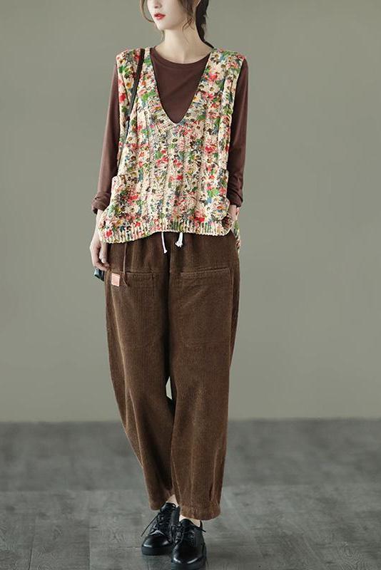 Print Knitted Sleeveless Waistcoat Sweater