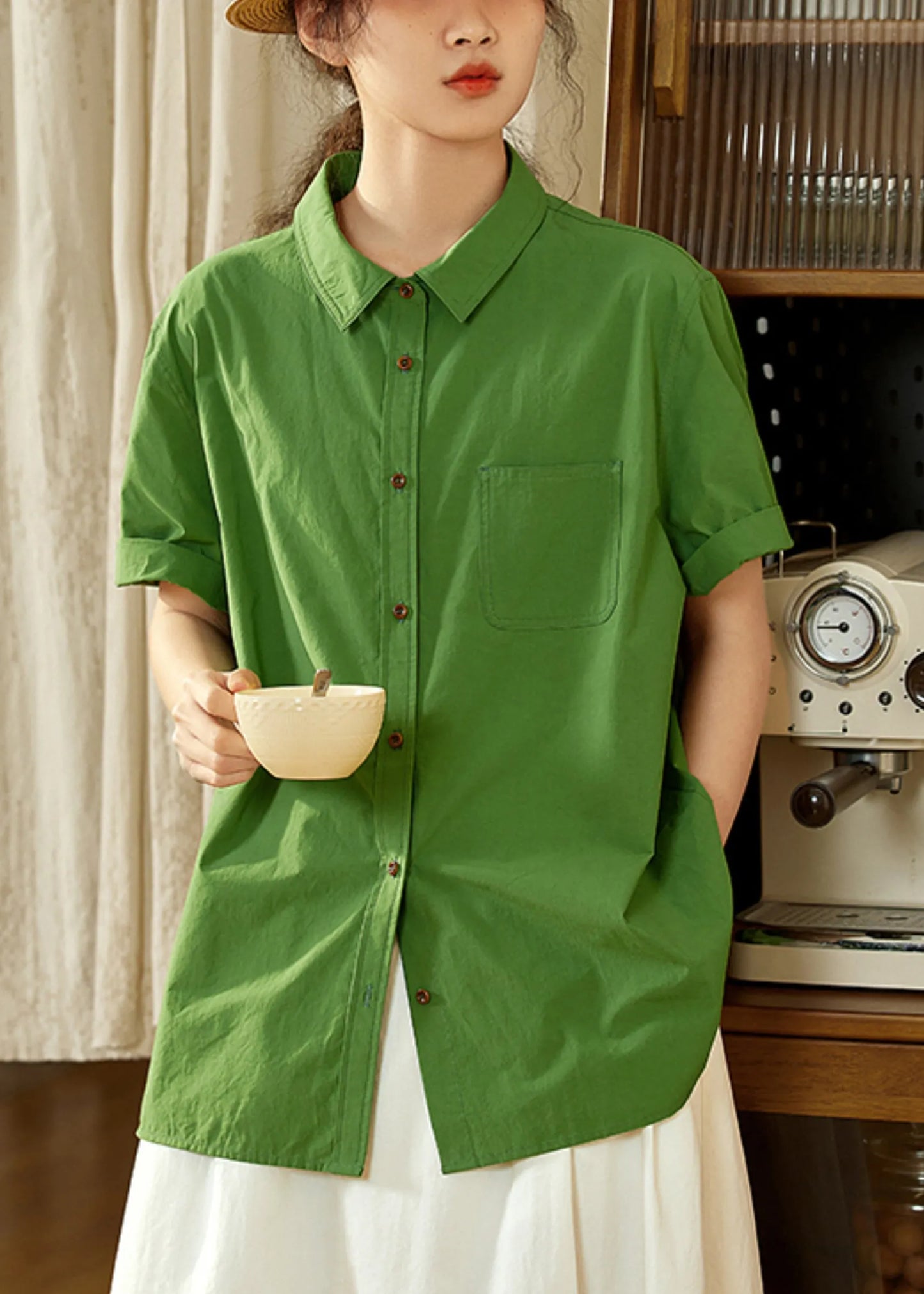 Tea Green Oversized Cotton Top Summer