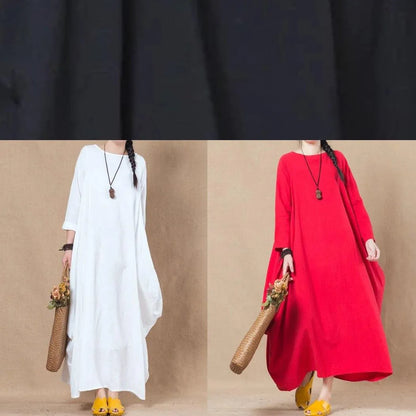Handmade Black Linen Cotton Wardrobes O Neck Asymmetric Spring Dress
