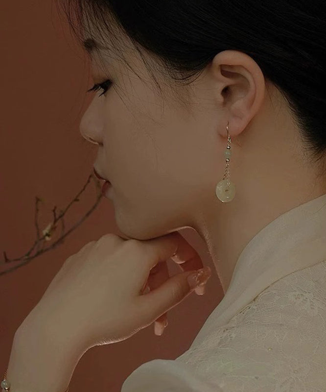 Cyan Sterling Silver Overgild Jade Ping Buckle Drop Earrings