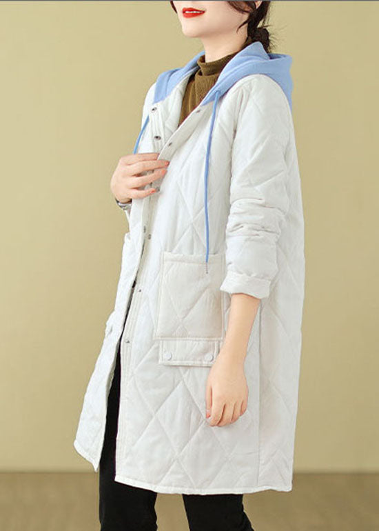 White Pockets Fine Cotton Filled Hoodie Coat Winter