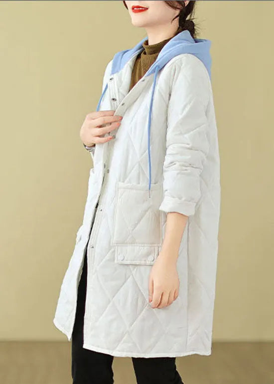 White Pockets Fine Cotton Filled Hoodie Coat Winter