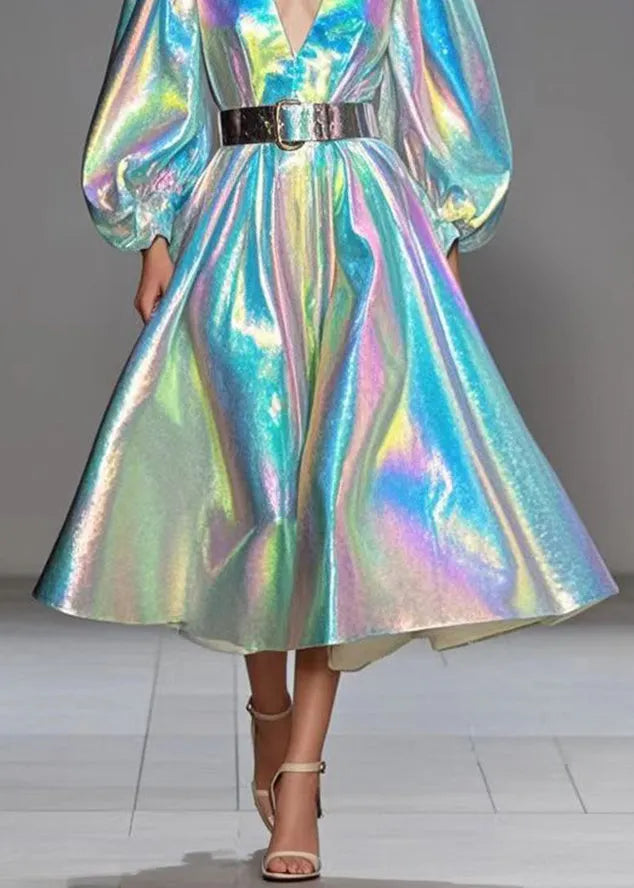 Original Design Silvery Cinched Exra Large Hem Maxi Dresses Fall