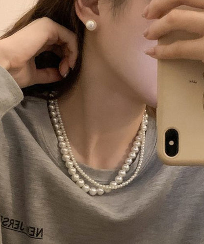 White Double Layer Pearl Princess Necklace