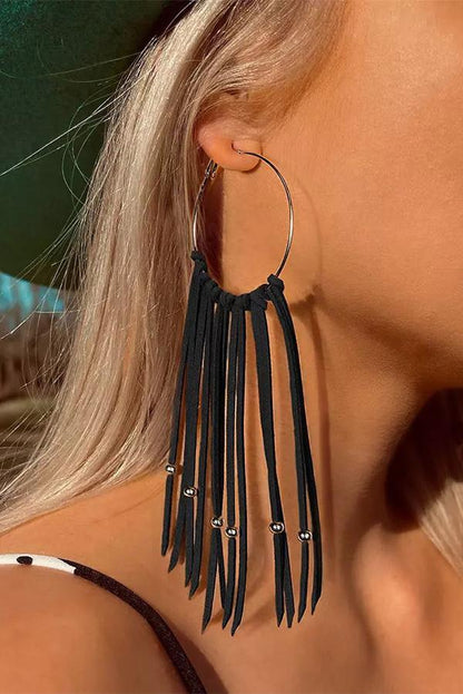 Hand-woven Tasseled Leather Earrings