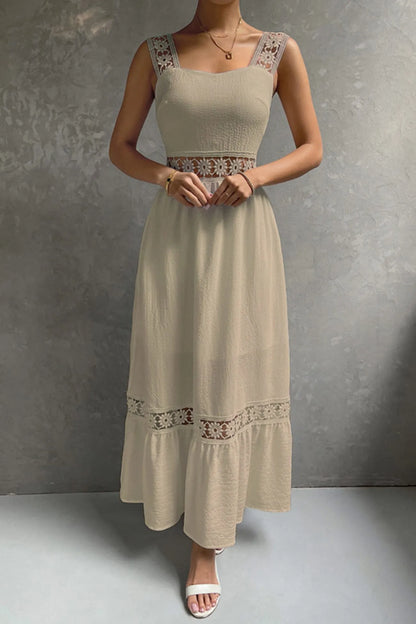 Jacquard Hollow Out Tiered Midi Dress