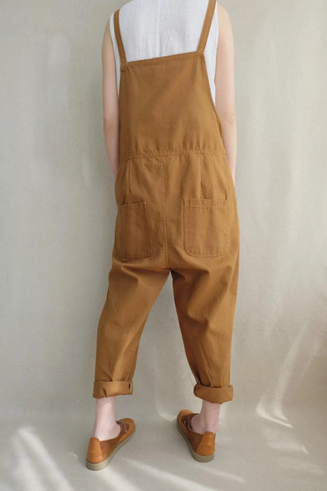 Leisure Cotton Jumpsuits Comfortable Dungarees Wide Leg Pants Overalls With Pockets