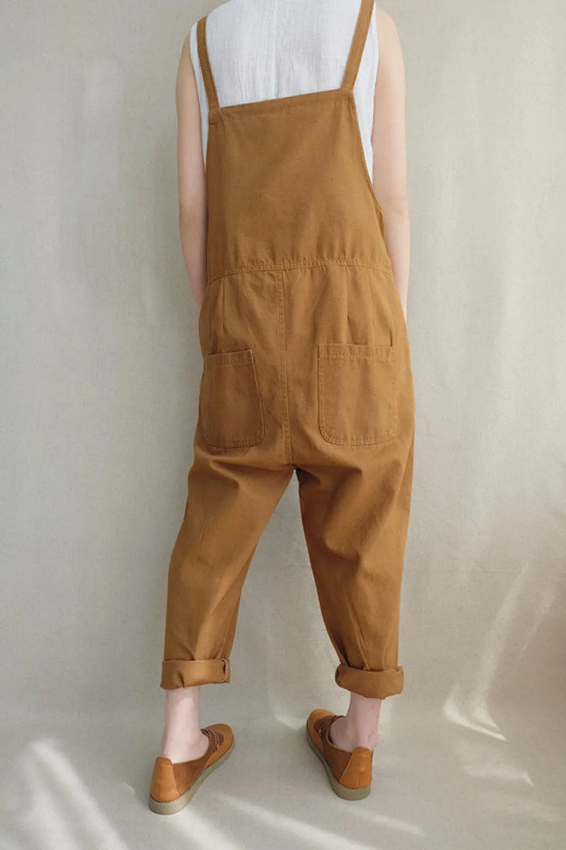 Leisure Cotton Jumpsuits Comfortable Dungarees Wide Leg Pants Overalls With Pockets