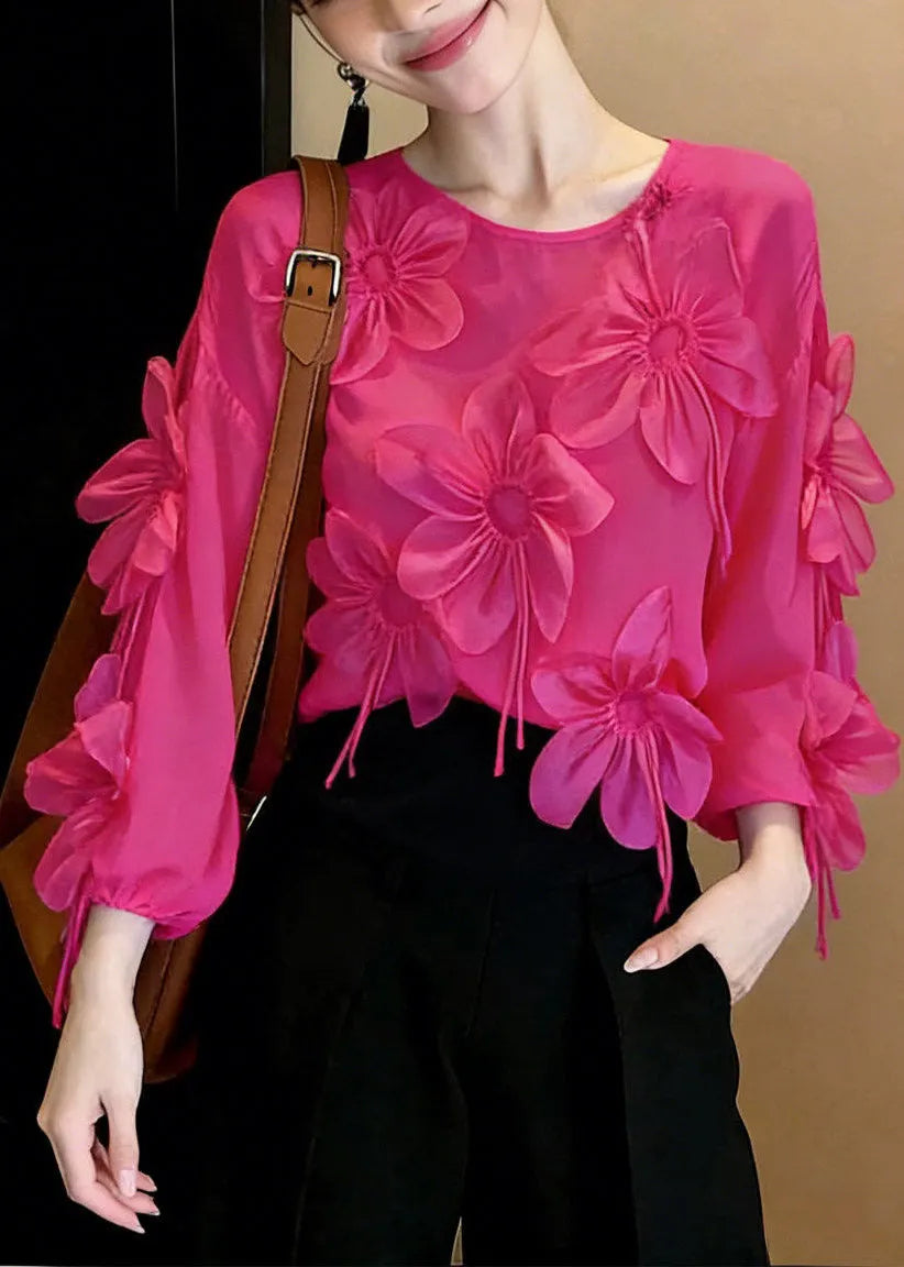 Rose O-neck Chiffon Top Spring