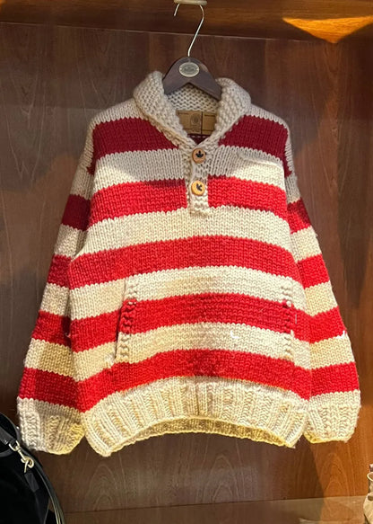 Red Oversized Striped Knit Sweaters Winter