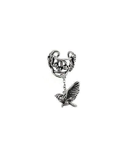 Silk Sterling Silver Leaf Flying Bird Tassel Drop Earrings