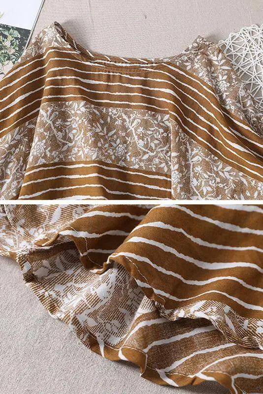 Leaf Stripes Color Patchwork Print T-shirt