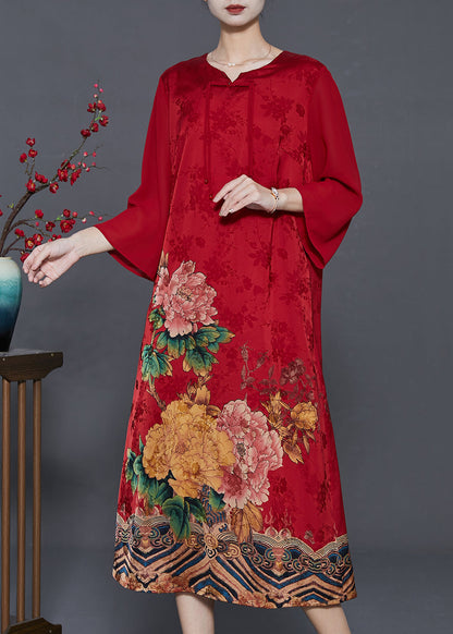 Red Tasseled Print Silk Oriental Dresses Summer