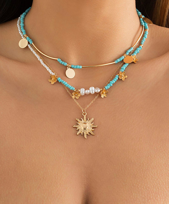 Blue Alloy Rice Ball Detachable Pendant Necklace