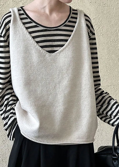 Grey V Neck Thick Cotton Knit Vest Sleeveless